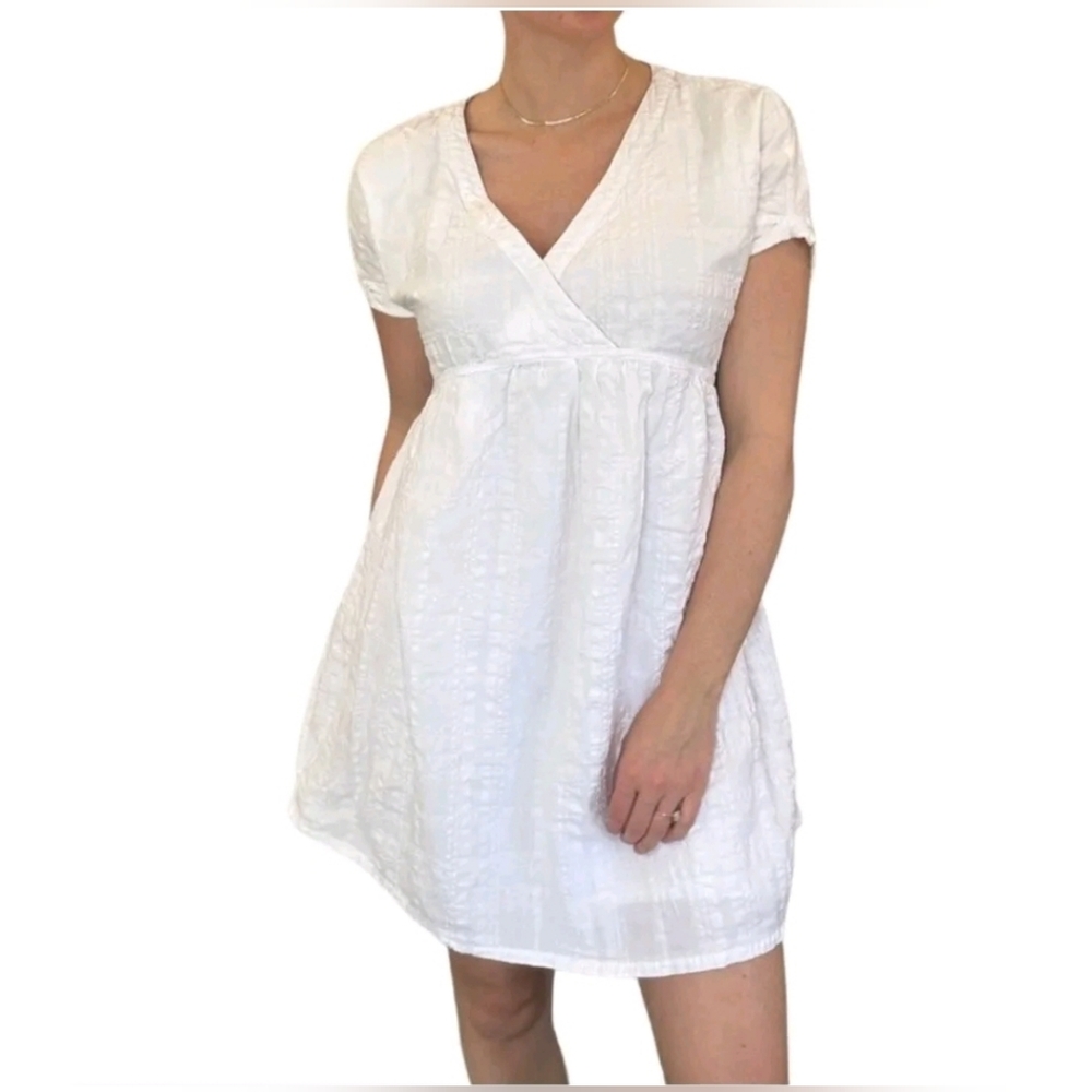 Sigrid Olsen Linen/Cotton Loose Fit Empire Waist Babydoll White Dress Sz Small
